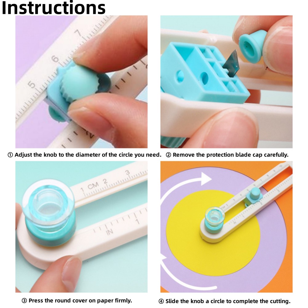 Manual Rotary Circle Cutter - Adjustable 3.1-12.6 Inch Paper Cutting Tool For Crafts With Extra Blades