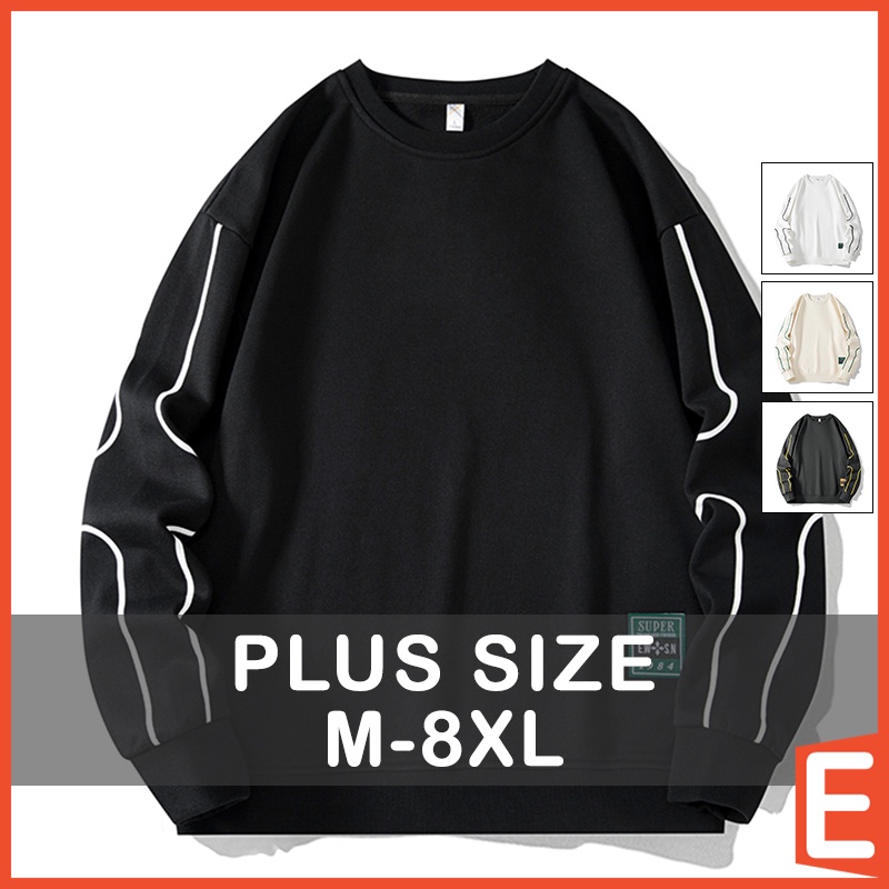 M 8XL Sweatshirt Plus Size Men Women Oversized Korean Style Round Neck Long Sleeve Black White Grey Tops Man Spring Autumn Casual Loose Pullover Saiz Besar Big Size Clothing Shopee Malaysia