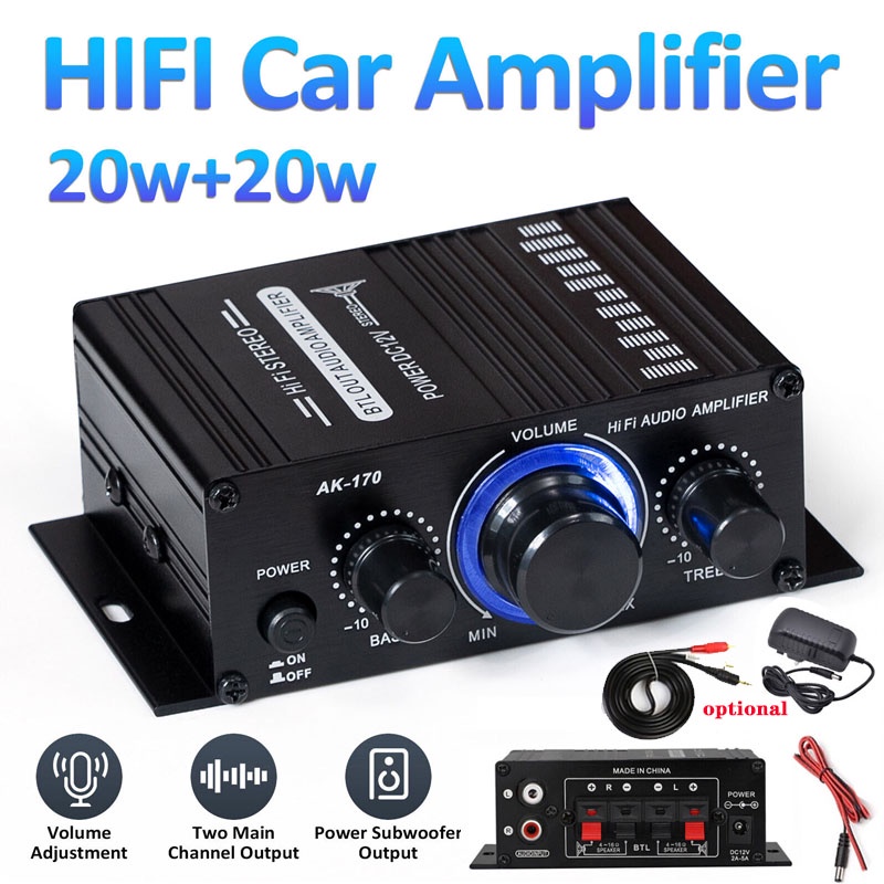 AK170 12VMini Speaker Amp Powerful Stereo Amplifier Bass 20W×2 Audio Power 2 Channel Subwoofer