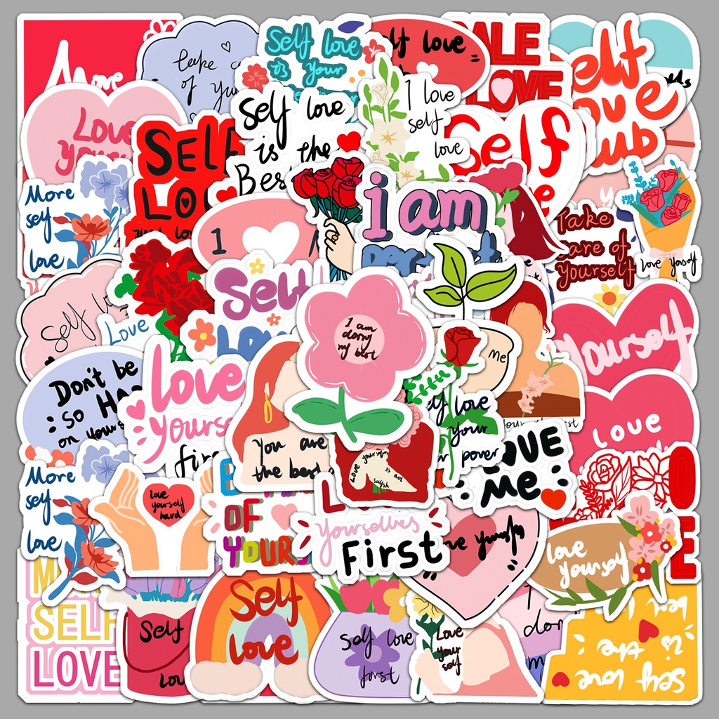LOVE YOURSELF 50 pcs DIY Waterproof Non Repeating Stickers Pack ...
