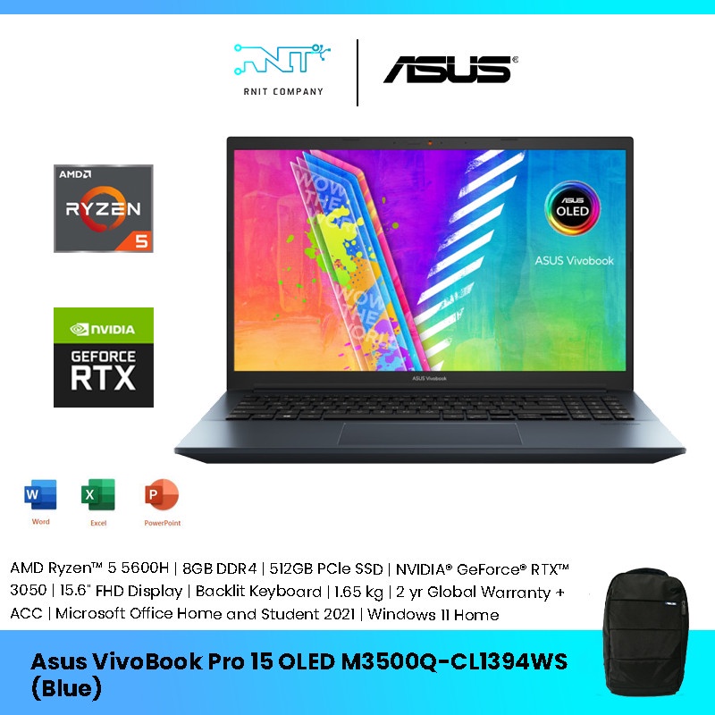 Asus Vivobook Pro M3500q Cl1394ws Amd R5 5600h 16gb Ddr4 512gb Ssd Pcie 156 Fhd Oled 