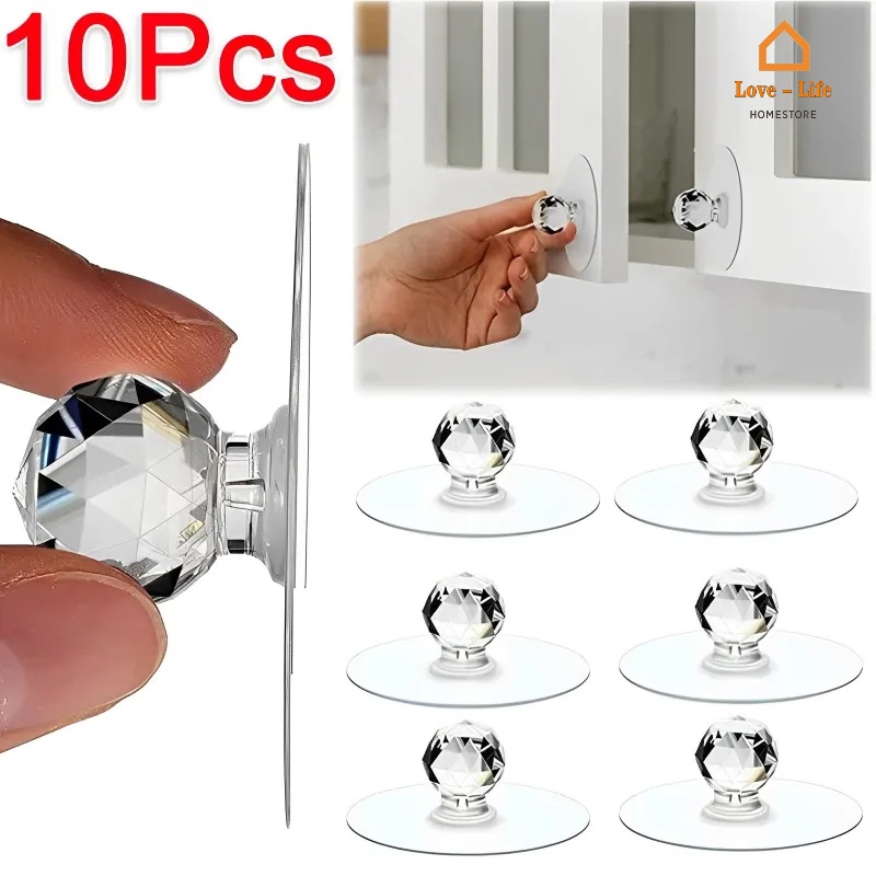 10Pcs Transparent Crystal Door Knobs/ Kitchen Cupboard Window Push ...