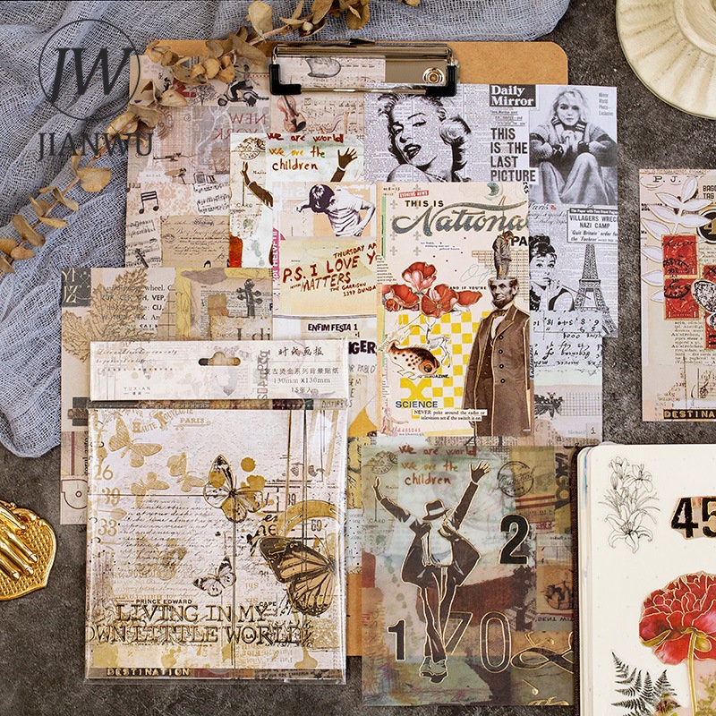 JIANWU 15 Sheets Vintage Bronzing Series Plant Flower Background Multi ...