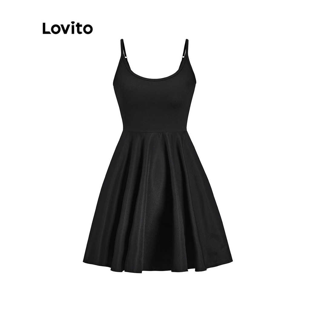 Lovito Casual Plain Tighten The Waist Backless Adjustable Strap Dress