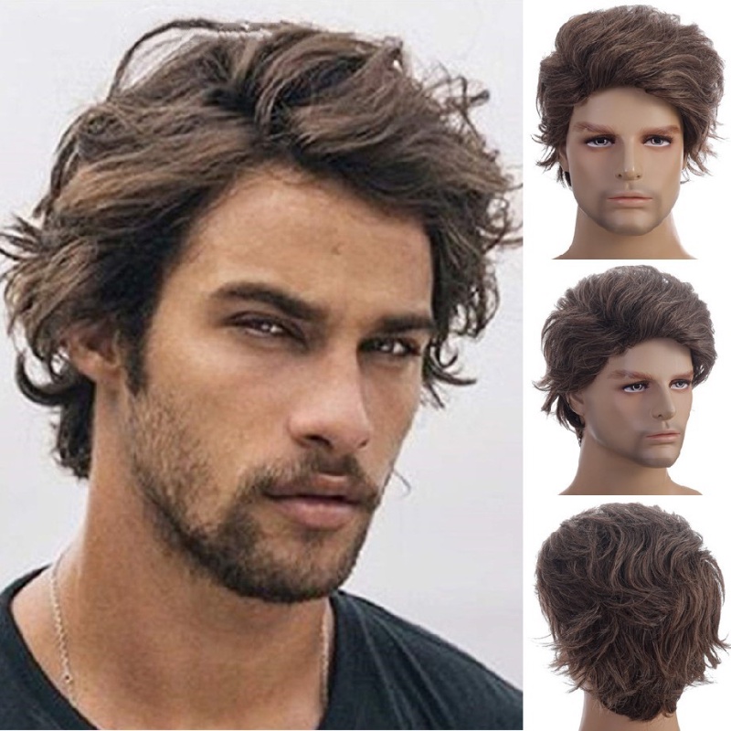 European and American Men's Wig Edge Split Color Short Curly Hair Men's