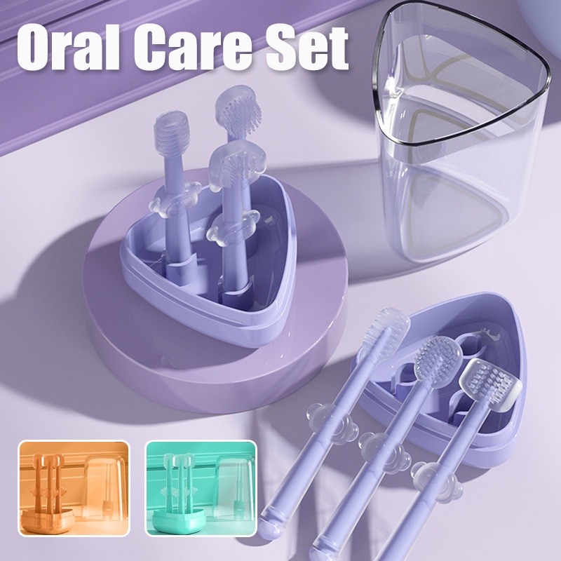 4PCS/SET Baby Toothbrush Cup Set Infant Silicone Tongue Coating Cleaner ...