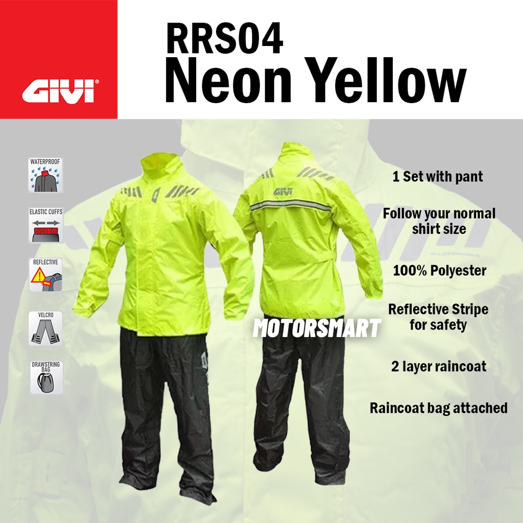Raincoat GIVI RRS04 Rainsuit Black Red Blue Yellow Size S 6XL Shopee Malaysia