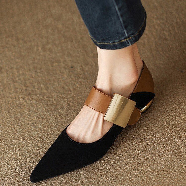 Ladies Summer Footwear Office Shoes for Women 2023 with Medium Heels Formal  Black Pointed Toe Square Vacation Wholesale Discount