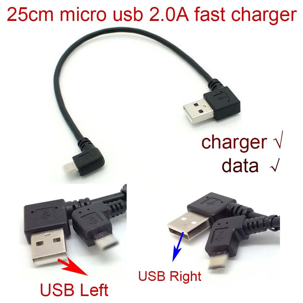 Left/Right 90 Angle Degree 2A Micro USB Quick Charging Sync Data Cable ...