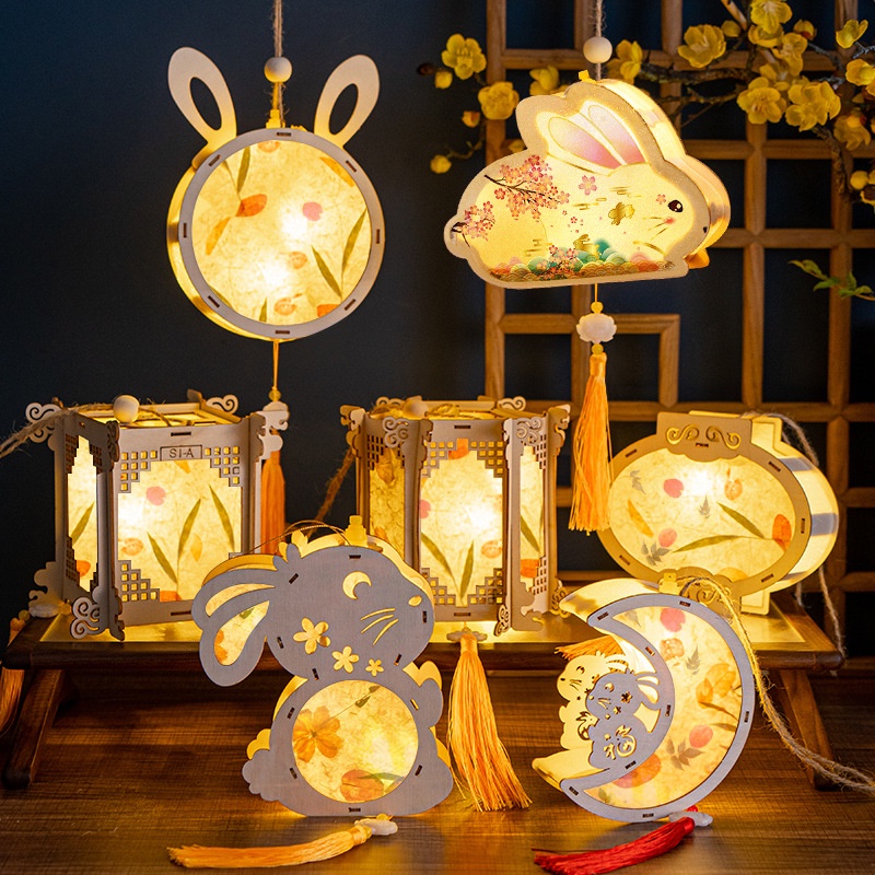 Mid-autumn Festival Lantern/Wooden DIY Lantern/Rabbit Portable Lantern ...