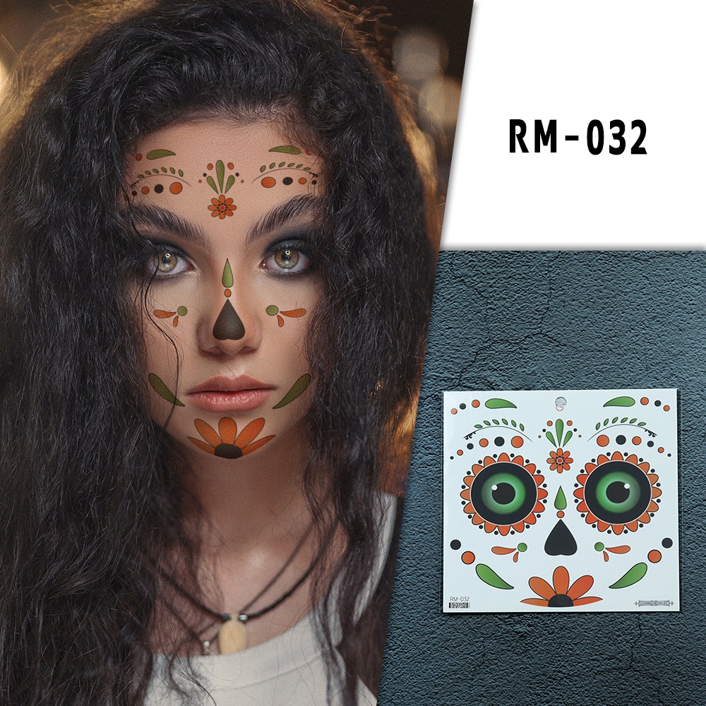 Cod Halloween Scary Tattoo Stickers Face Tattoo Makeup Party Waterproof Temporary Face Tattoo 