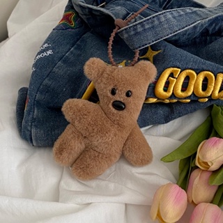 Brown Bear Poms Keychain Soft Fluffy Cute Bear Doll Keyring furry Hand Sewn  Doll Pendant Bag Charm schoolbag charm for girls