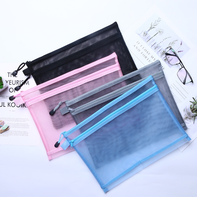 MOHAMM 1PC Transparent A4 Mesh Zipper File Bag Stationery Holder for ...