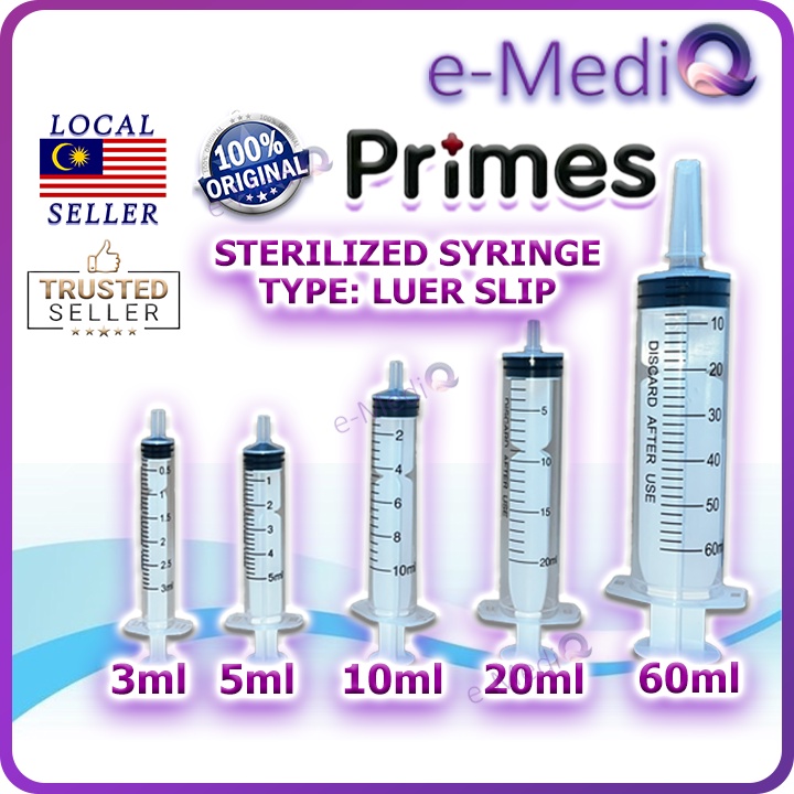PRIMES Disposable Sterilized Syringe [Luer Slip] Type (3ml / 5ml / 10ml