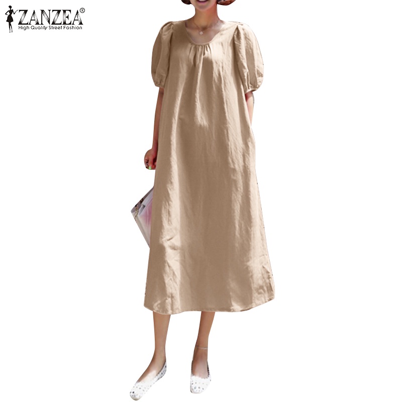 Zanzea Women Korean Casual Round Neck Puff Sleeve Palace Wind Cotton