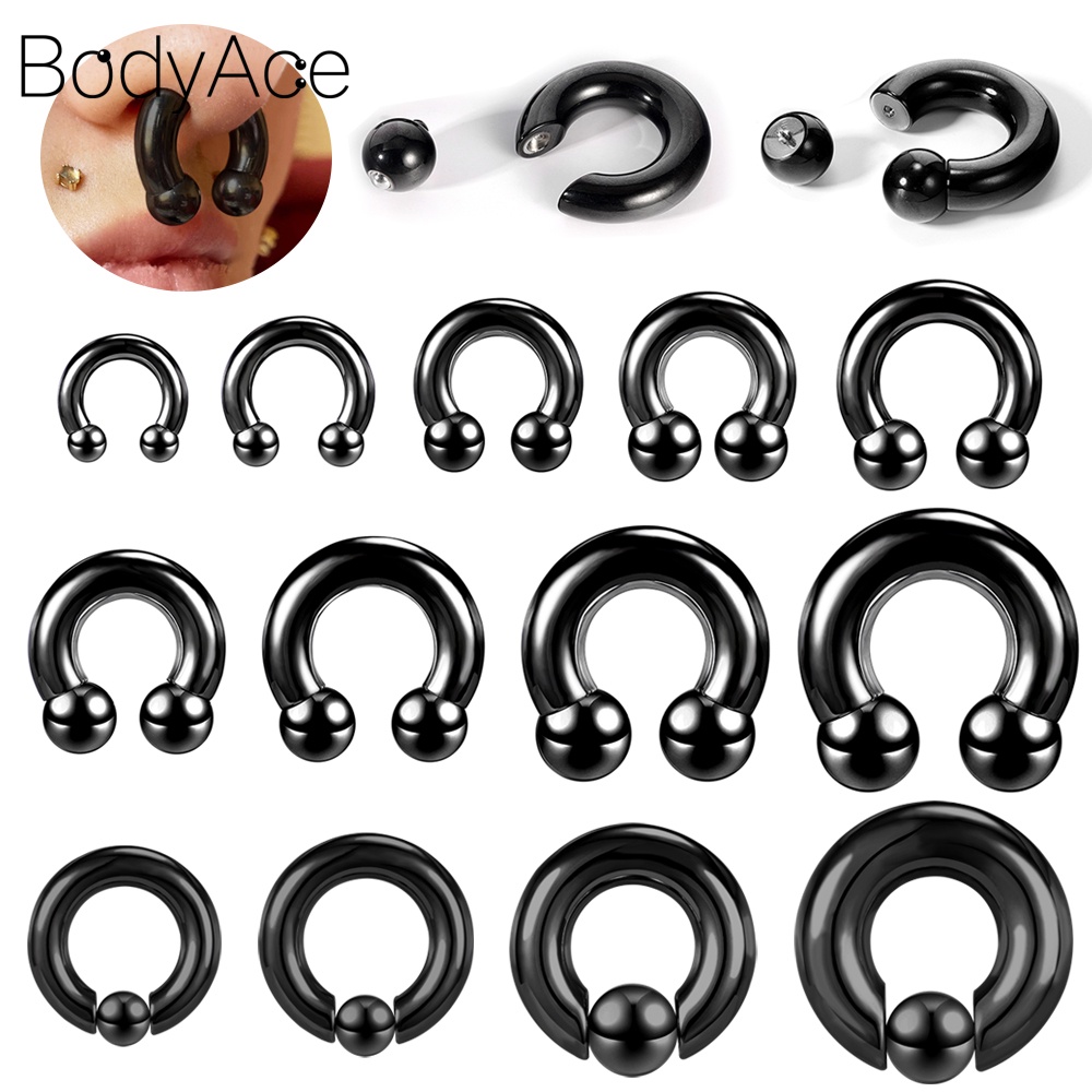 thumbnail image 2 of Heavy Gauge Horseshoe Ring 12g-00g – Black 316L Surgical Steel, Prince Albert/CBB, 12-19mm 2 of 4