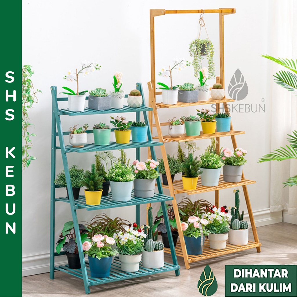 Wooden Rack Foldable Rack 4 Layer Plant Rack Outdoor Flower Rack Rak ...
