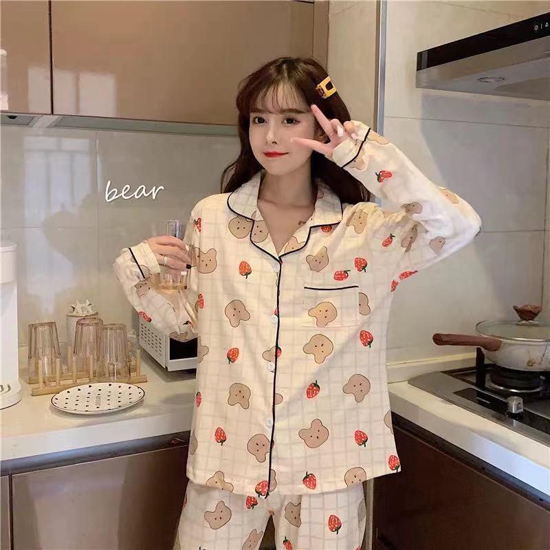 YiYiYi Ready Stock Pajamas Baju Tidur Cartoon Strawberry Bear Pajamas ...