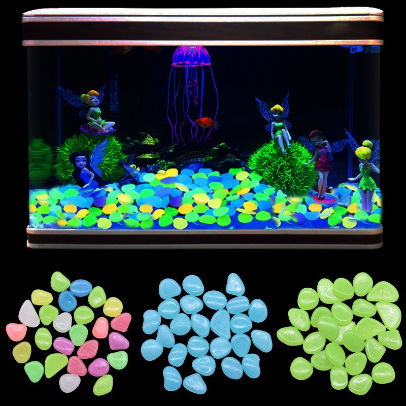 100Pcs Batu Aquarium Rock Stone Glow in the Dark Pebbles Aquarium