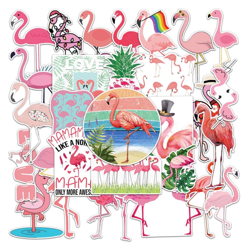 50 Flamingo Graffiti Stickers Cartoon Cute Animal Stickers DIY Luggage ...
