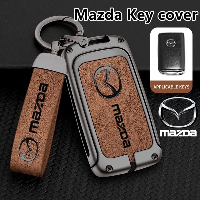 Applies Mazda car key cover Zinc Alloy Leather Car Remote Key Fob Case Cover Shell Keychain
