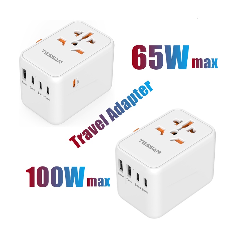 TESSAN Universal Travel Adapter with USB+Type C,PD 65W / 100W ...