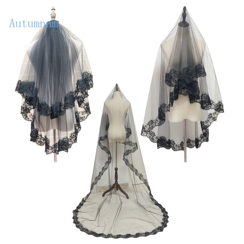 AUTU Goth Veil Black Halloween Veil Bridal Veils Soft Tulle Hair ...