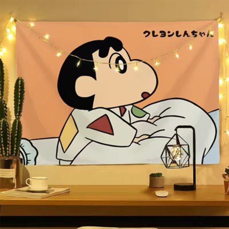 蜡笔小新卡通挂布卧室墙面装饰宿舍创意背景布可爱搞怪挂毯Crayon Shin-Chan Cartoon Tapestry Bedroom ...