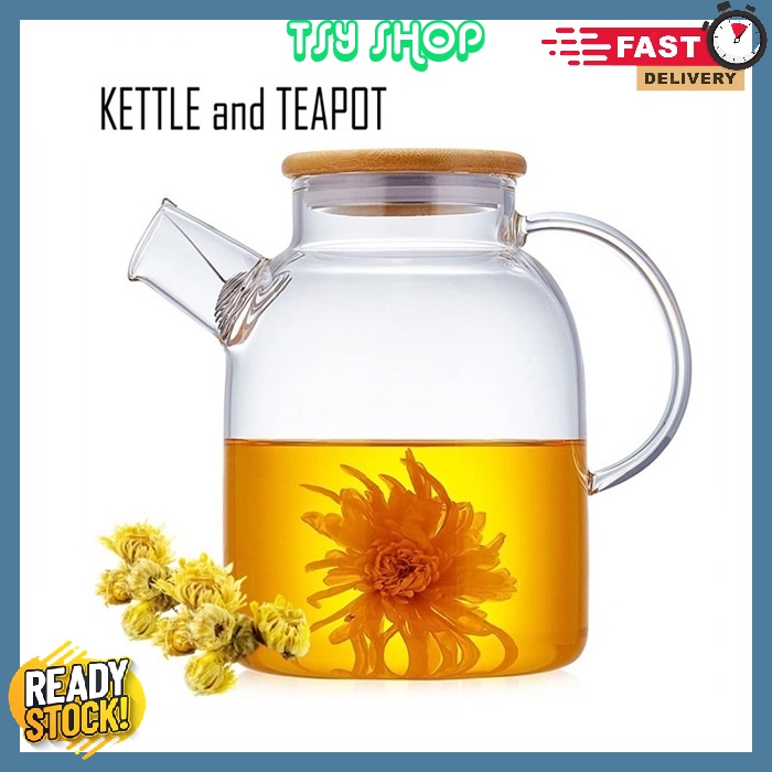 1L or 1.8L Glass Teapot Stovetop Kettle Heat Resistant for Tea/Juice