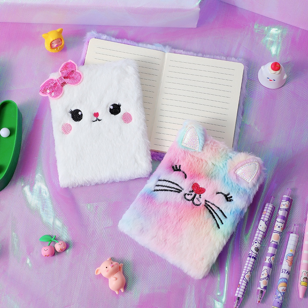 Cartoon Plush Notebook Cute Girl Embroidery Hand Ledger Student Award ...