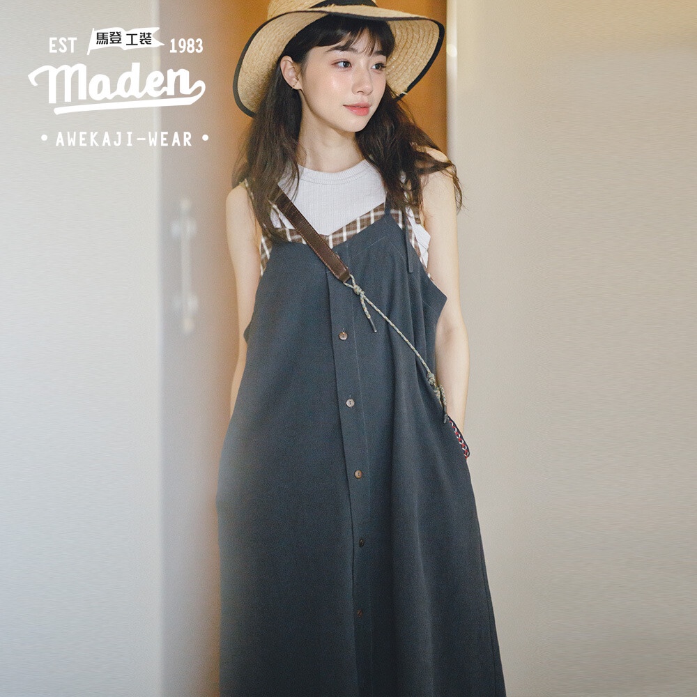 Women Autumn Retro Plaid Spliced 100 Cotton Skirt