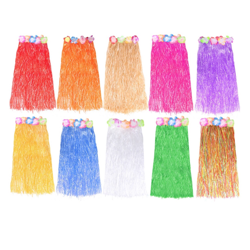 Hawaiian Hula Skirt Adult Multi Coloured with Flowers Elasticated Waist 46cm