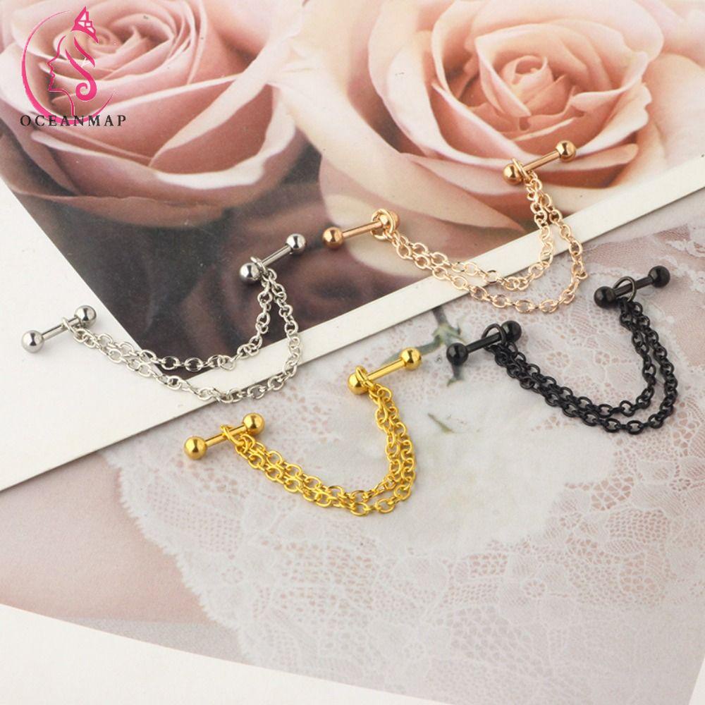 OCEANMAP Industrial Chain Earring, Cartilage Nonallergenic Double