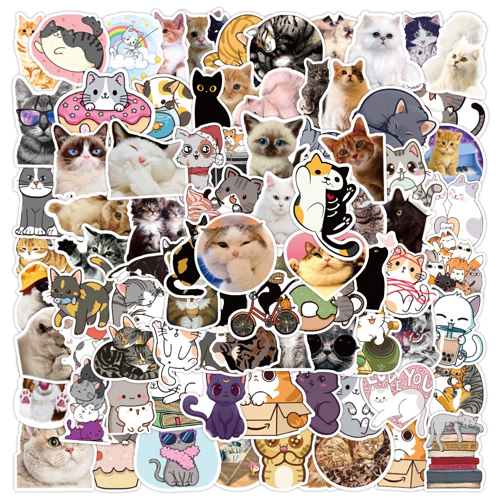 100/50PCS Cute Kitten Lovely Cats Meme Stickers For Helmet Bicycle Hand ...