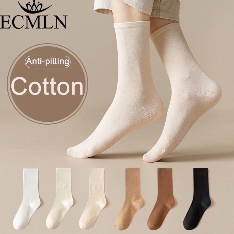 ECMLN Women's Pure Cotton Korean Solid Color Socks All-Match Socks Ins ...