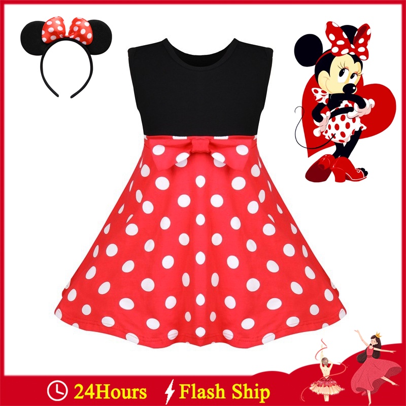 New Boutique Minnie Mouse Girls Sleeveless Twirl Dress – Fit & Flare, Knee Length, Ruffle
