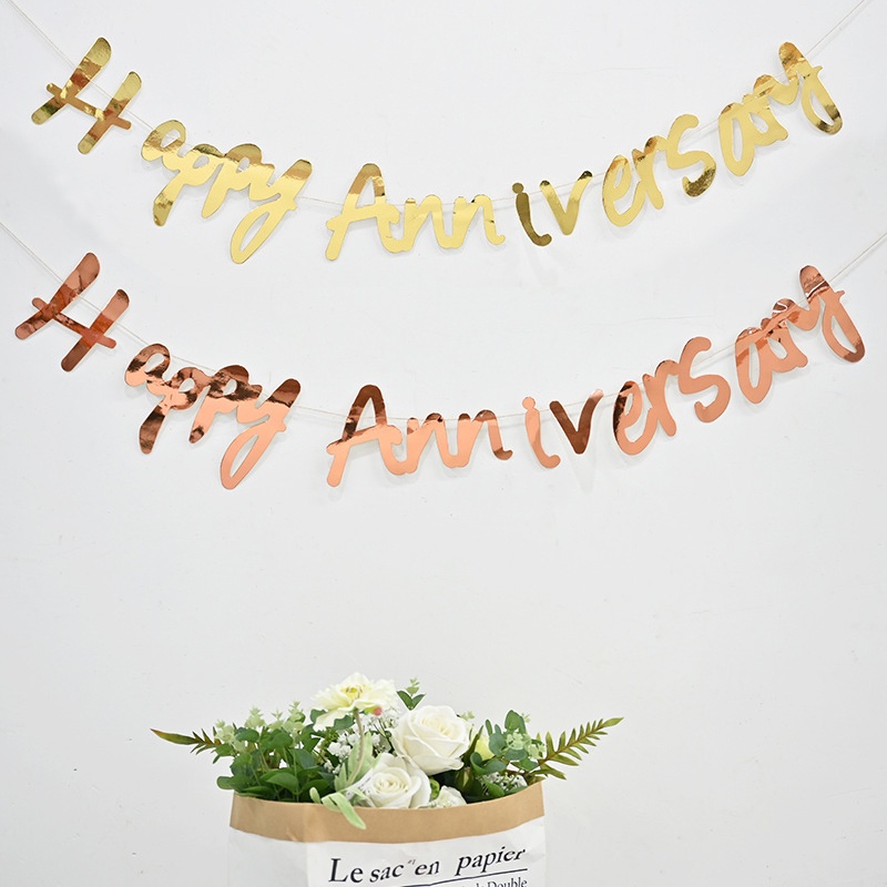 Happy Anniversary Banner Cursive Gold Rosegold Banner Garland Set for ...