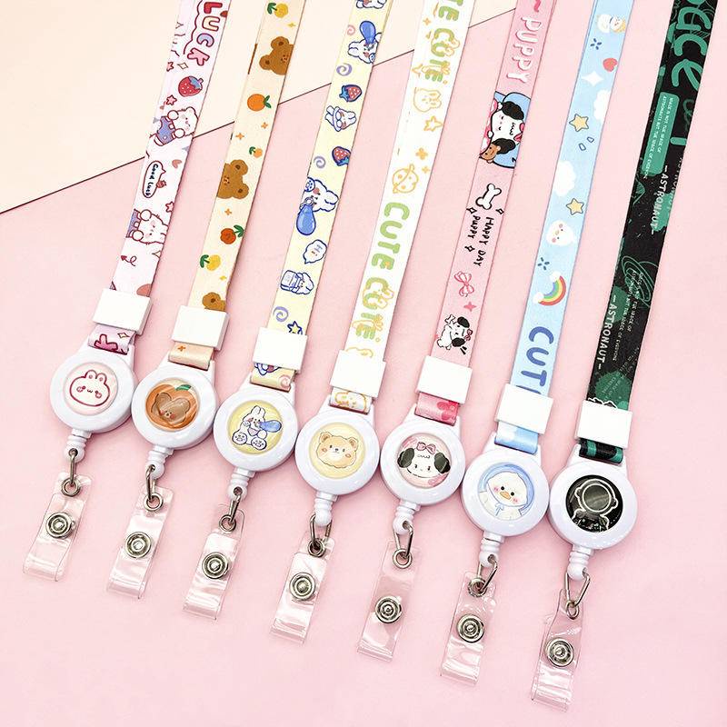 【NEW】Cartoon telescopic easy-to-pull lanyard student anti-lost card set ...
