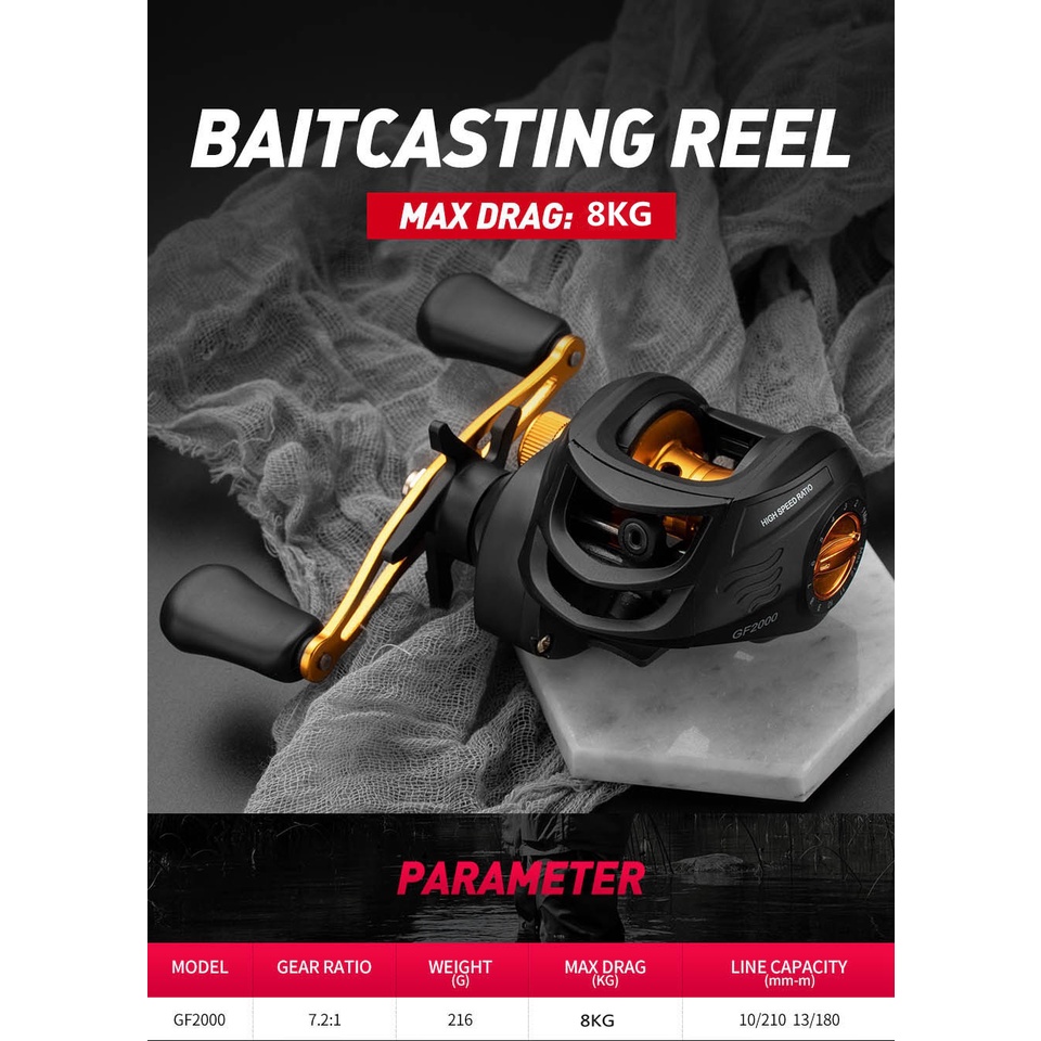 JOHNCOO Attack Freshwater Bait Casting Reel 6kg Max Drag Magnetic Brake  System 9+1 BB 6.4:1 Baitcasting Fishing reel