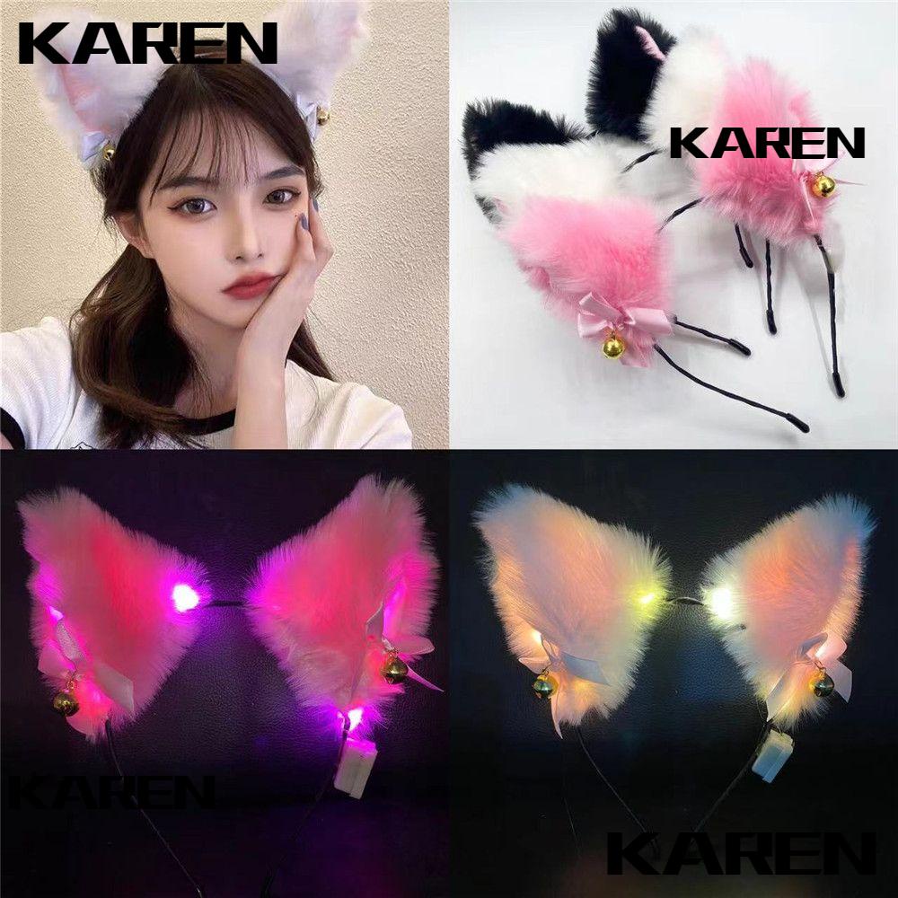 KAREN1 Cat Ear Headband For Costume Party Plush Furry With LED Light