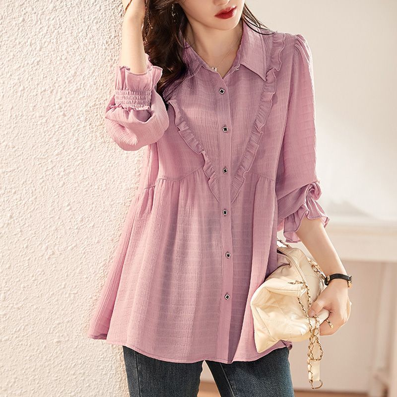 Korean Fashion Top Blouse 2026.Korean Style Blouse Women New Style Cover Belly Loose Chiffon Shirt ...