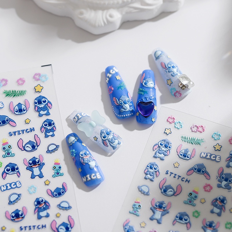 Stitch Cartoon 3D 5d Embossed Cute Nail Sticker Back Adhesive Nail ...