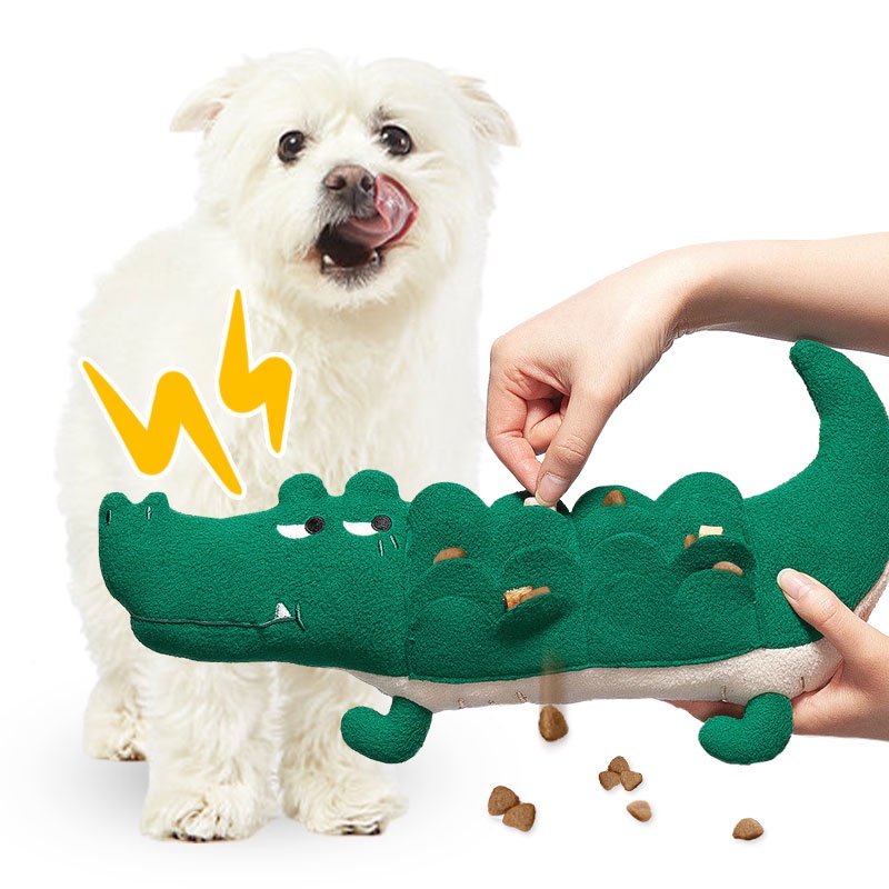 Squeaky Dog Sniffing Toy Interactive Funny Crocodile Plush Pet Chew Toys Treat Dispenser Slow