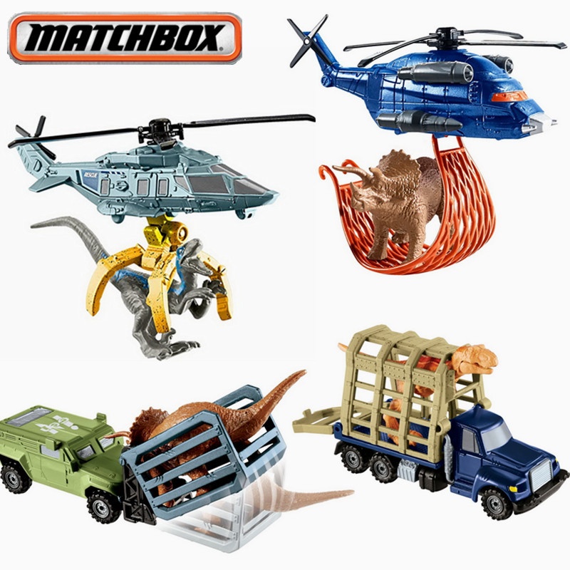 Mattel Matchbox 164 Toys Tyrannosaurus Rex Transporter Velociraptor Helicopter Jurassic World 