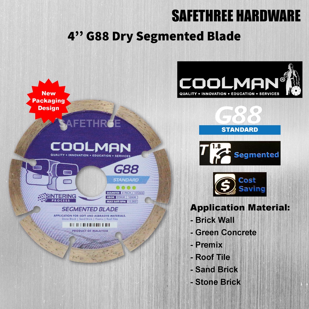 Coolman G88 4'' Diamond Cutting Disc 110mm Dry Segmented Blade For ...
