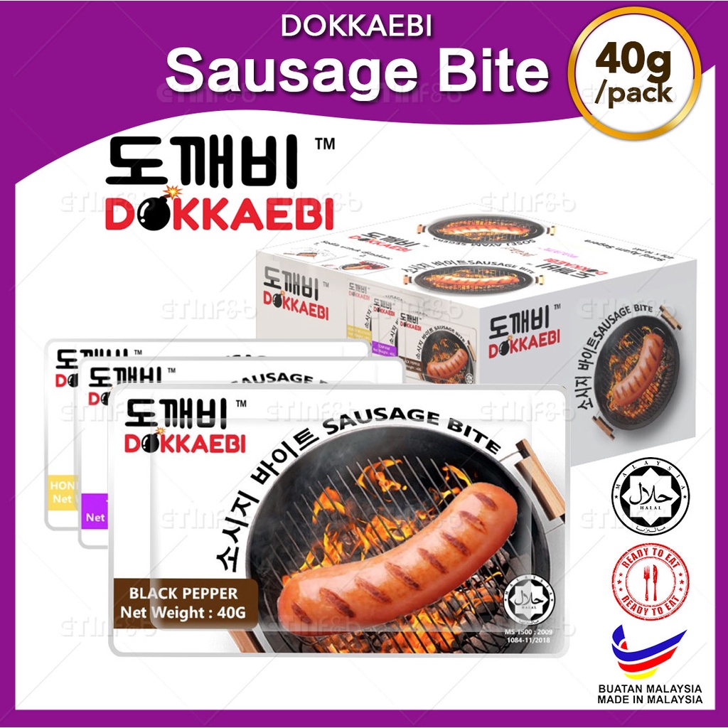 DOKKAEBI Sausage Bite HALAL 40g Hot Dog Black Pepper / Honey Mustard / Tomyam Ready To Eat