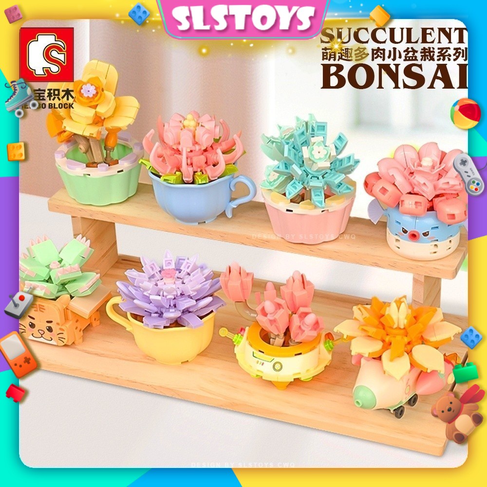 Sembo Block 611042-48 Cute Succulent Bonsai Flower Building Bricks Toy ...