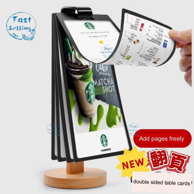 Flip Menu Rack Wooden Flip a4 Display Card Table Card a5 Three-Sided ...