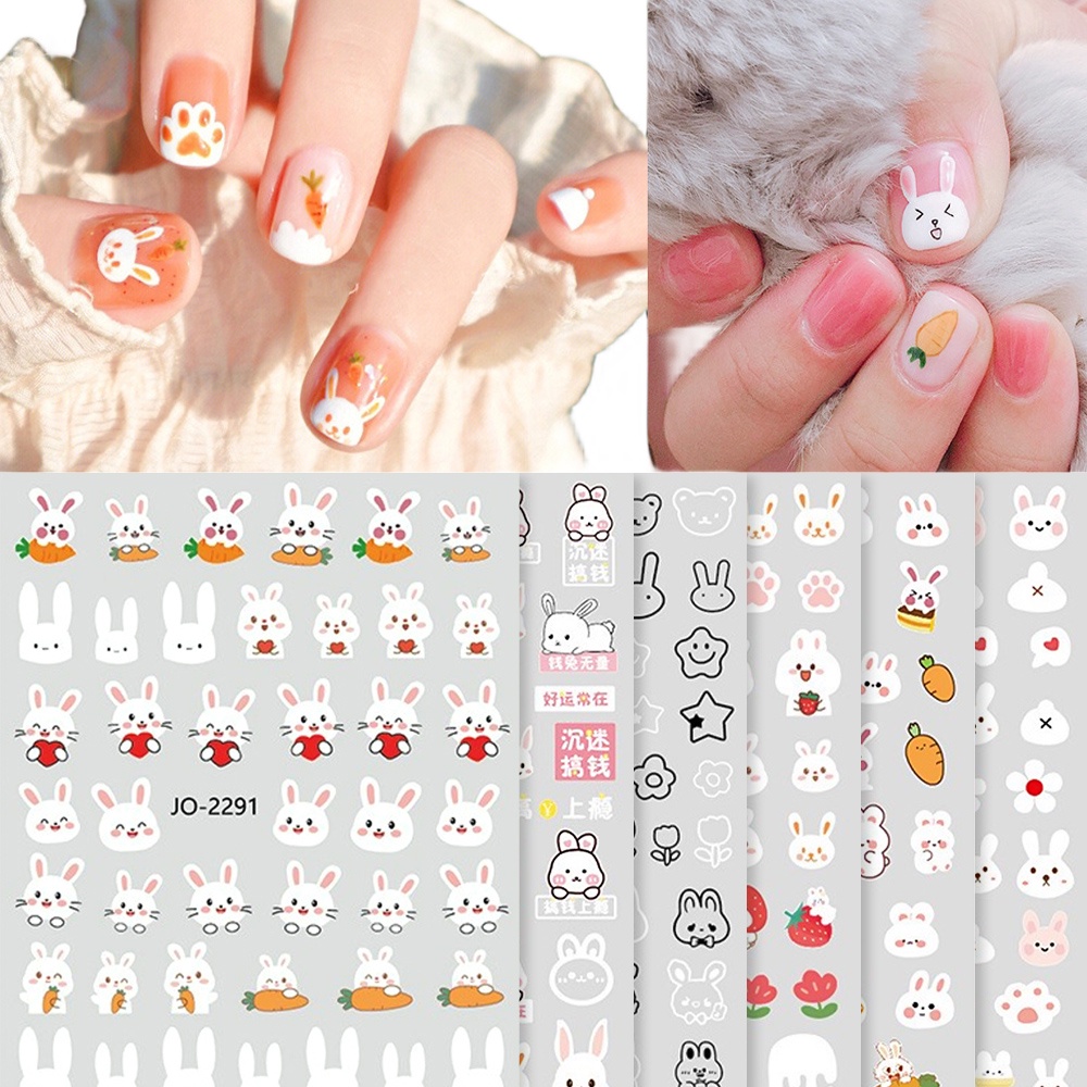 Bunny Carrot Nail Stickers / Cute Cartoon Self Adhesive Paper Nails ...