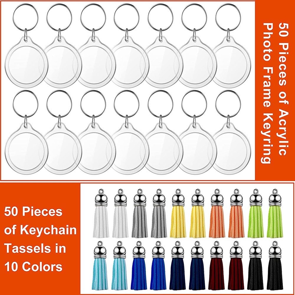 100pcs Acrylic Photo Frame Keychain with Tassels SnapIn Custom Insert